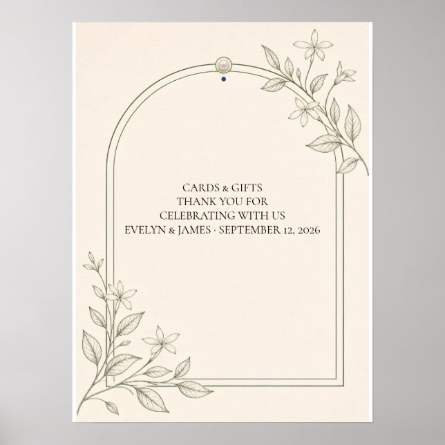 Oliv Botaniska Bröllopskort och Presentskylt Poster (Framsidan)