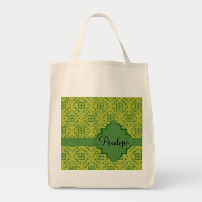 Oliv grönt Arabesque Moroccan Graphic Mönster Tygkasse (Framsidan)