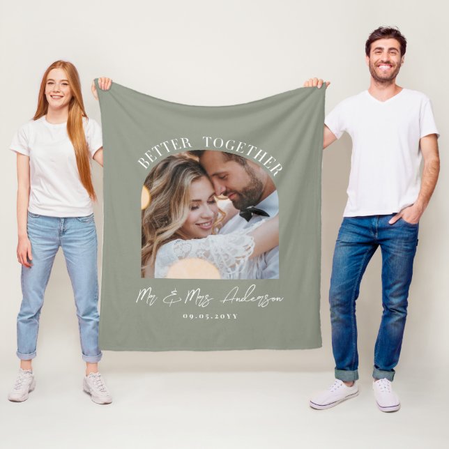 Oliv grönt arch-fotot med bröllop-presentkort, hem fleecefilt (På plats)