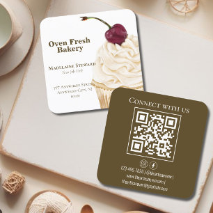 Oliv grönt baksida för Cupkaka QR-kod Fyrkantigt Visitkort