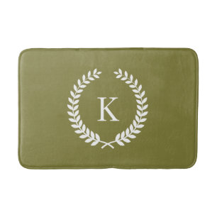 Oliv grönt beställnings- Monogram och vit Badrumsmatta