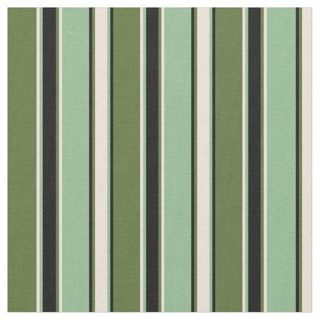 Oliv grönt, Bisque, Mörk Sea Grönt & Black Linjer Tyg (Närbild)