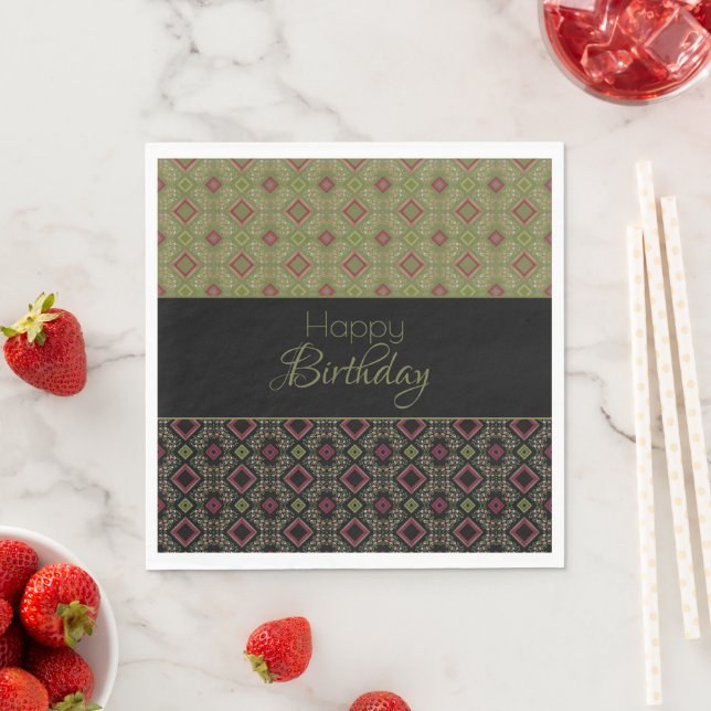 Oliv grönt Black Raspberry Papper Birthday Napkins Pappersservett (Insitu)