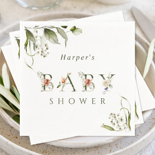 Oliv grönt Blommigt Botaniskt babyskor för Brev Pappersservett