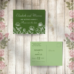 Oliv grönt blommigt bröllop spara datum-kort vykort