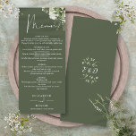 Oliv grönt Blommigt, måndag Bröllop Meny<br><div class="desc">Menyn för botaniska grey löv bröllop på elegant oliv grönt blommigt kan vara personlig med dina uppgifter i chic typografi med ditt monogram initialer på motsatt sida. Designad av Thisisnotme©</div>