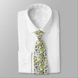 Oliv grönt Blommigt Slips