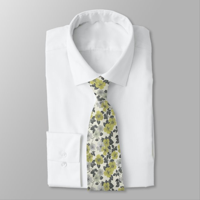 Oliv grönt Blommigt Slips (Bunden)