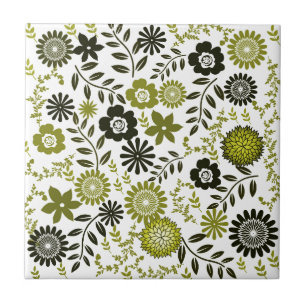 Oliv grönt blommönster för Chartreuse och Mörk Kakelplatta