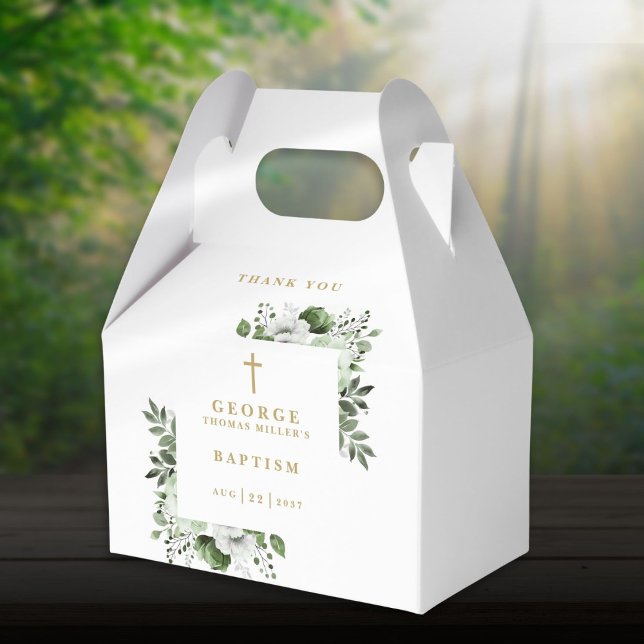 Oliv grönt botanisk modern baptism presentaskar (Olive Green Botanical Modern Baptism Favor Boxes)