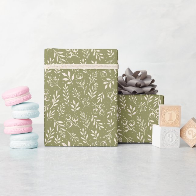 Oliv grönt Botaniska Mönster - Viktig Papper rulla Presentpapper (Baby Shower)