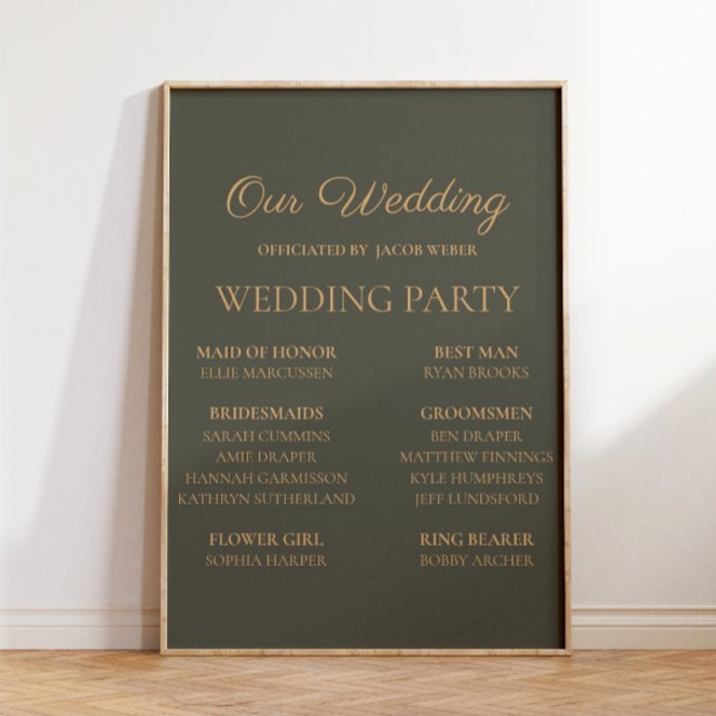 Oliv grönt Bröllop Brudens sida Poster (Dark olive/sage green wedding party sign)
