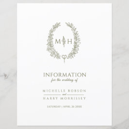 Oliv grönt bröllop-gästinformation i monogram