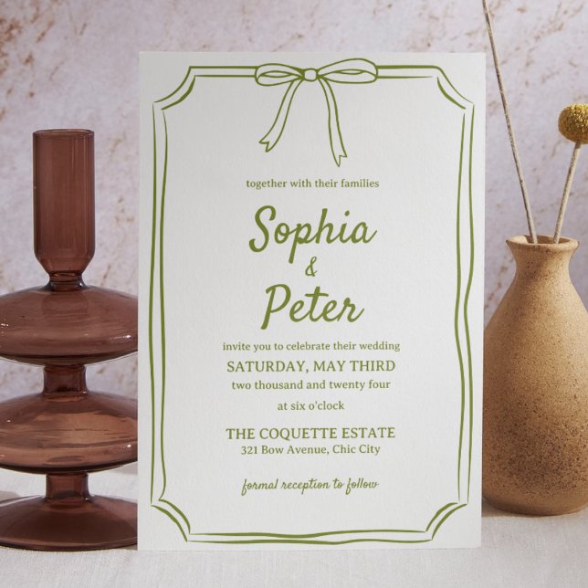 Oliv grönt Chic, handritad, utan tidslös Bröllop Inbjudningar (Simple yet sophisticated, this olive-green invitation brings a natural charm to any modern wedding. )