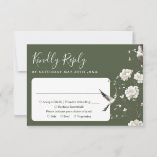 Oliv grönt Chinoiserie Blommigt Garden Wedding OSA Kort