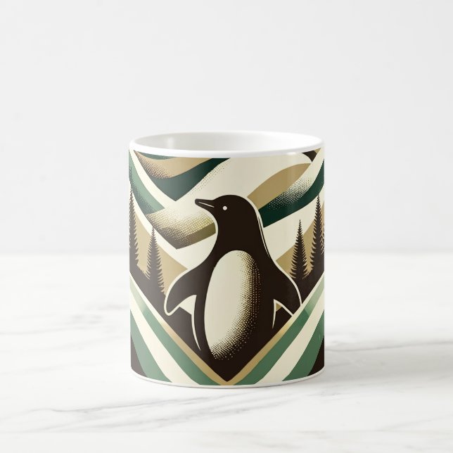 Oliv grönt Cream Retro Art Deco Vågar Penguin Kaffemugg (Center)