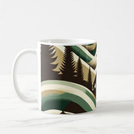 Oliv grönt Cream Retro Art Deco Vågar Penguin Kaffemugg