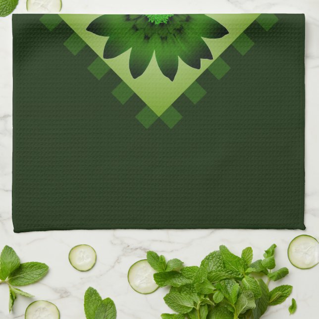 Oliv grönt Daisy Flower Kitchen Towel Kökshandduk (Vikta)