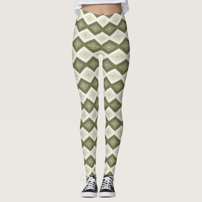 Oliv grönt diamanten mönster leggings (Framsida)