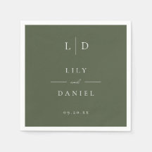 Oliv grönt Elegant, minimalistisk Monogram Bröllop