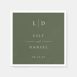 Oliv grönt Elegant, minimalistisk Monogram Bröllop Pappersservett