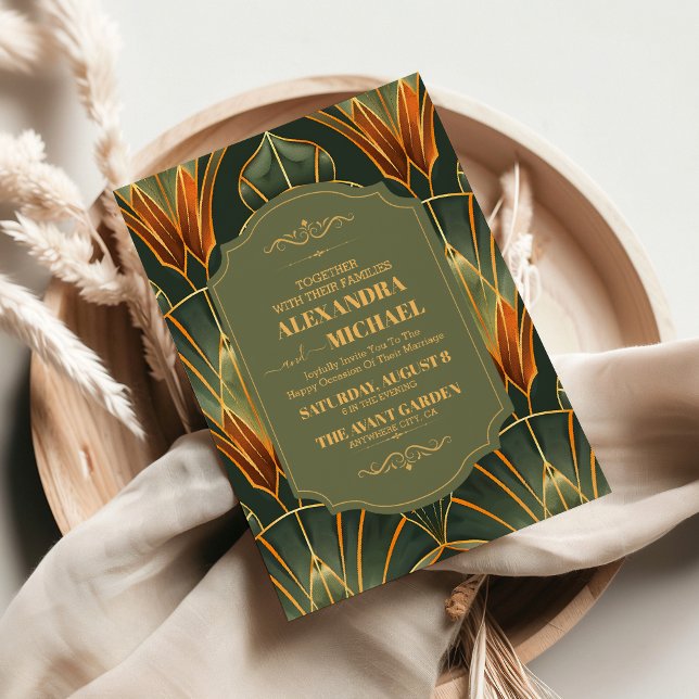 Oliv grönt Eleganten Ornate Vintage bröllop Inbjudningar (Skapare uppladdad)