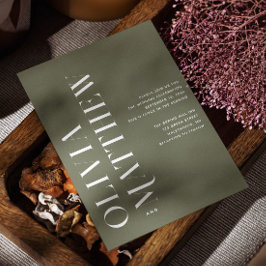 Oliv grönt enkel minimalistisk bröllop + QR-inform Inbjudningar