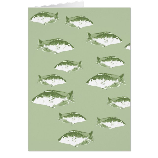 Oliv grönt fisk hälsningskort (Framsidan)