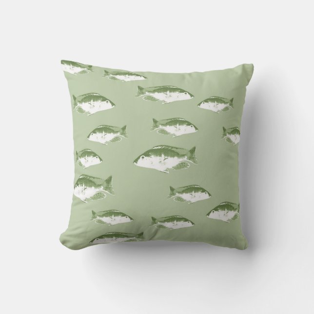 Oliv grönt fisk kudde (Framsida)