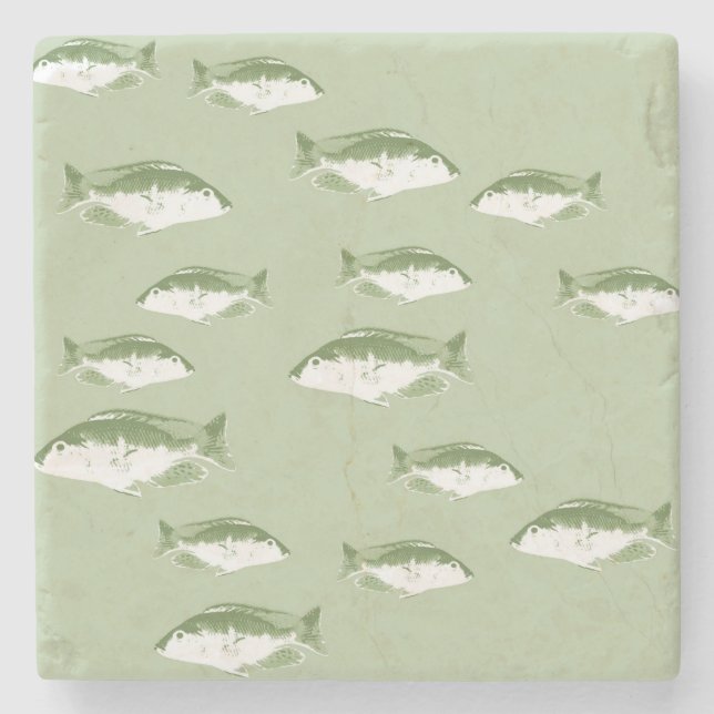 Oliv grönt fisk stenunderlägg (Framsidan)