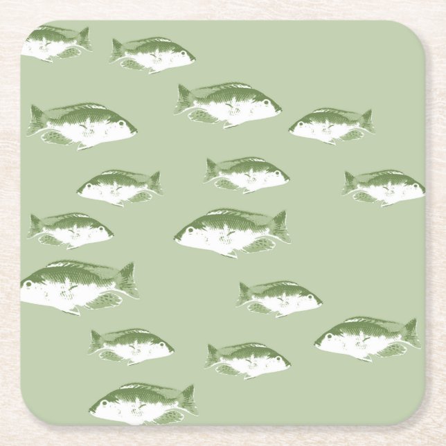 Oliv grönt fisk underlägg papper kvadrat (Framsidan)