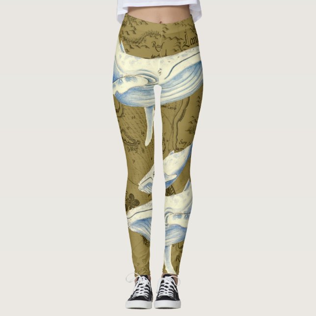 Oliv grönt för Blue Whales Family Leggings (Framsida)