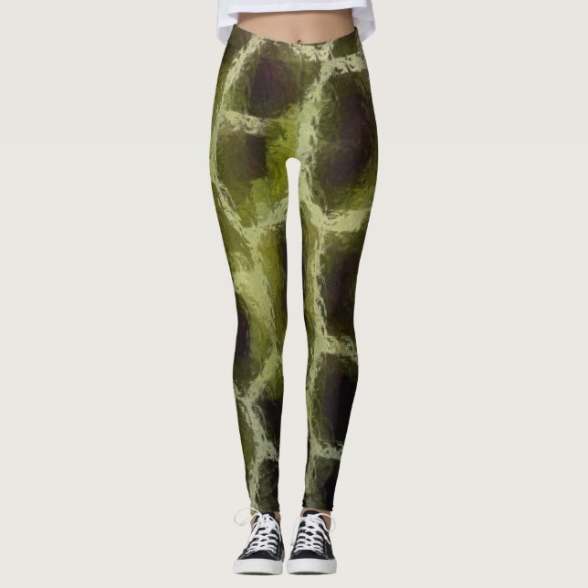 Oliv grönt för djurutskrift leggings (Framsida)