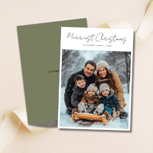 Oliv grönt foto för Modern Script Merriest jul Julkort
