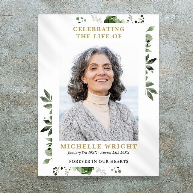 Oliv grönt fotobegravning Firande av livets tecken Poster (Olive Green Photo Funeral Celebration Of Life Sign)