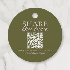 Oliv grönt fotoöverföring QR och Bröllop Hashtag Gåvor Etiketter