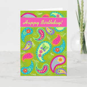 Oliv grönt Fuchsia modern Paisley grattis på Kort