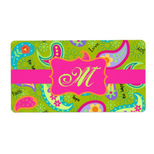 Oliv grönt Fuchsia Rosa Modern Paisley Monogram Fraktsedel