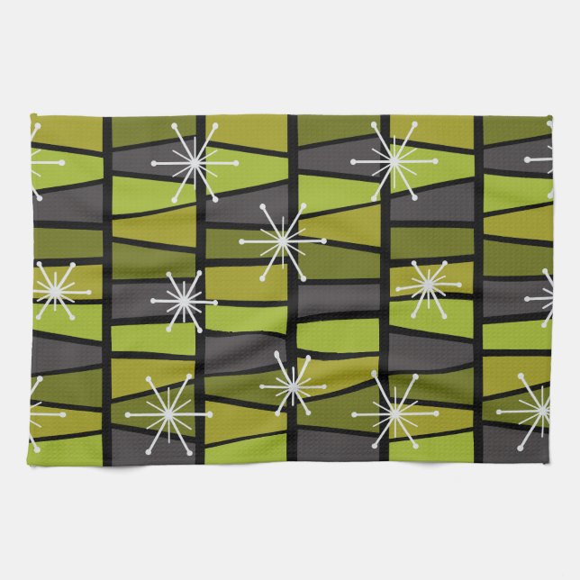 Oliv grönt Geometric MCM-Abstrakt Kökshandduk (Horisontell)