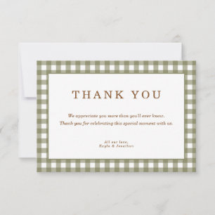 Oliv grönt Gingham Baby Shower Tack Kort