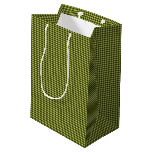 Oliv grönt Gingham-GIFT BAG M (Baksidan Vinklad)