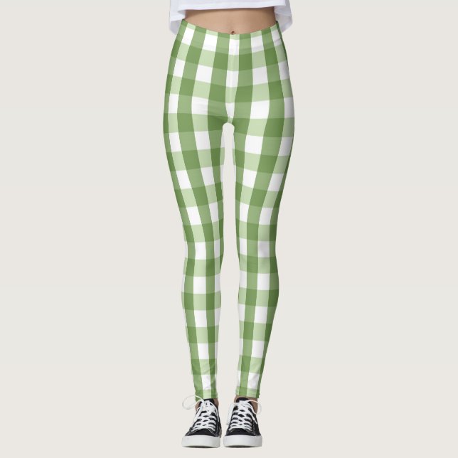 oliv grönt Gingham Play Trendig Mönster Leggings (Framsida)