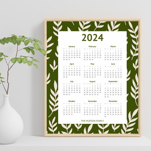 Oliv grönt Greenery Calender 2024 Poster (Skapare uppladdad)