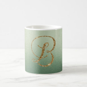 OLIV GRÖNT GULD GLITTER BREV B KAFFEMUGG
