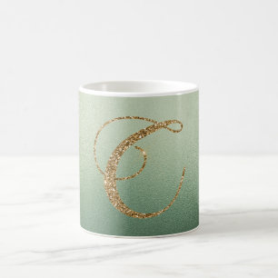 OLIV GRÖNT GULD GLITTER BREV C KAFFEMUGG