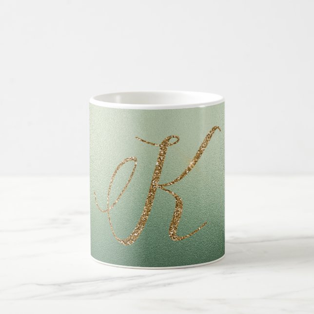 OLIV GRÖNT GULD GLITTER BREV K KAFFEMUGG (Center)
