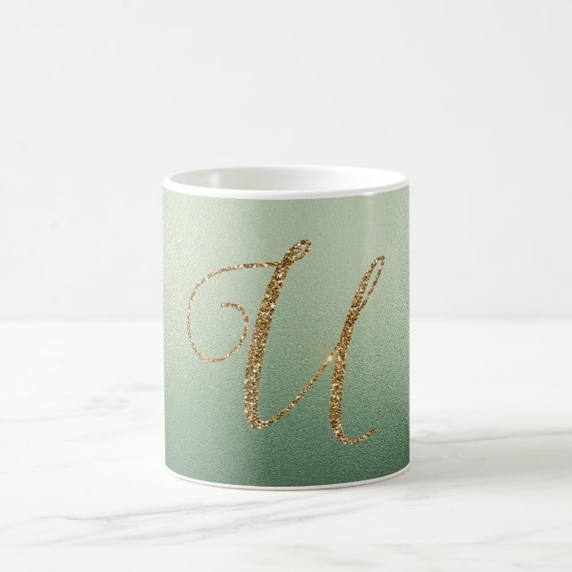 Oliv grönt Guld Glitter Brev Kaffemugg (Center)