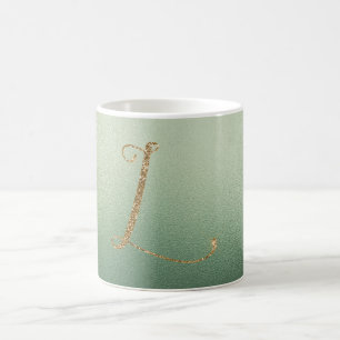 OLIV GRÖNT GULD GLITTER BREV L KAFFEMUGG