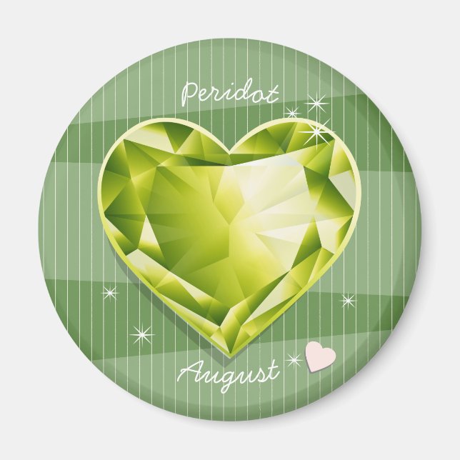 Oliv grönt hjärta för Birthstones Augusti Peridot Magnet (Framsidan)