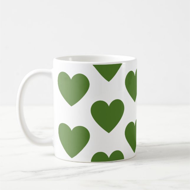 Oliv grönt hjärtan roligt Vit kaffe mugg (Vänster)